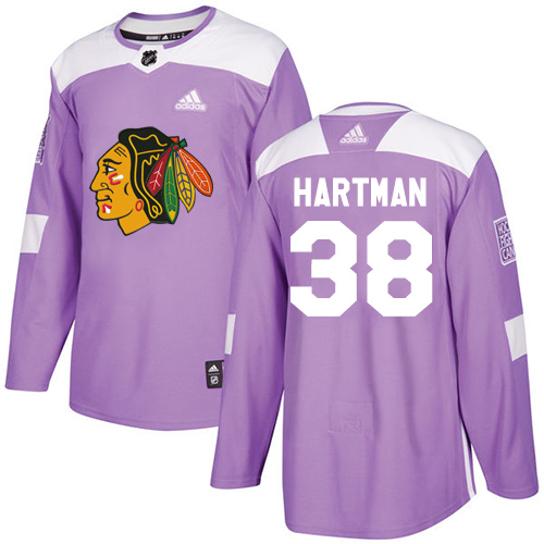 Adidas Blackhawks #38 Ryan Hartman Purple Authentic Fights Cancer Stitched NHL Jersey - Click Image to Close